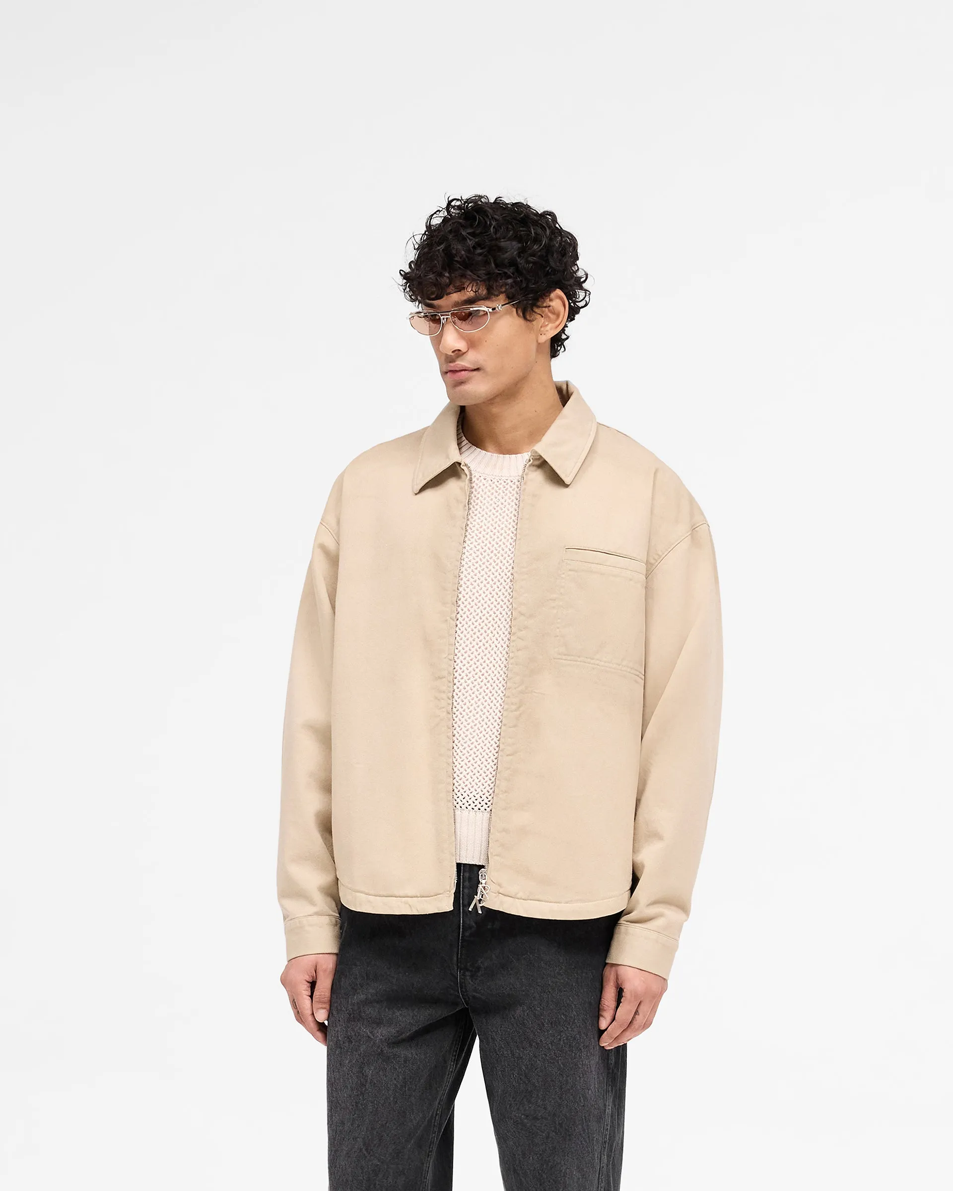 Cotton Zip Through Shirt - Beige