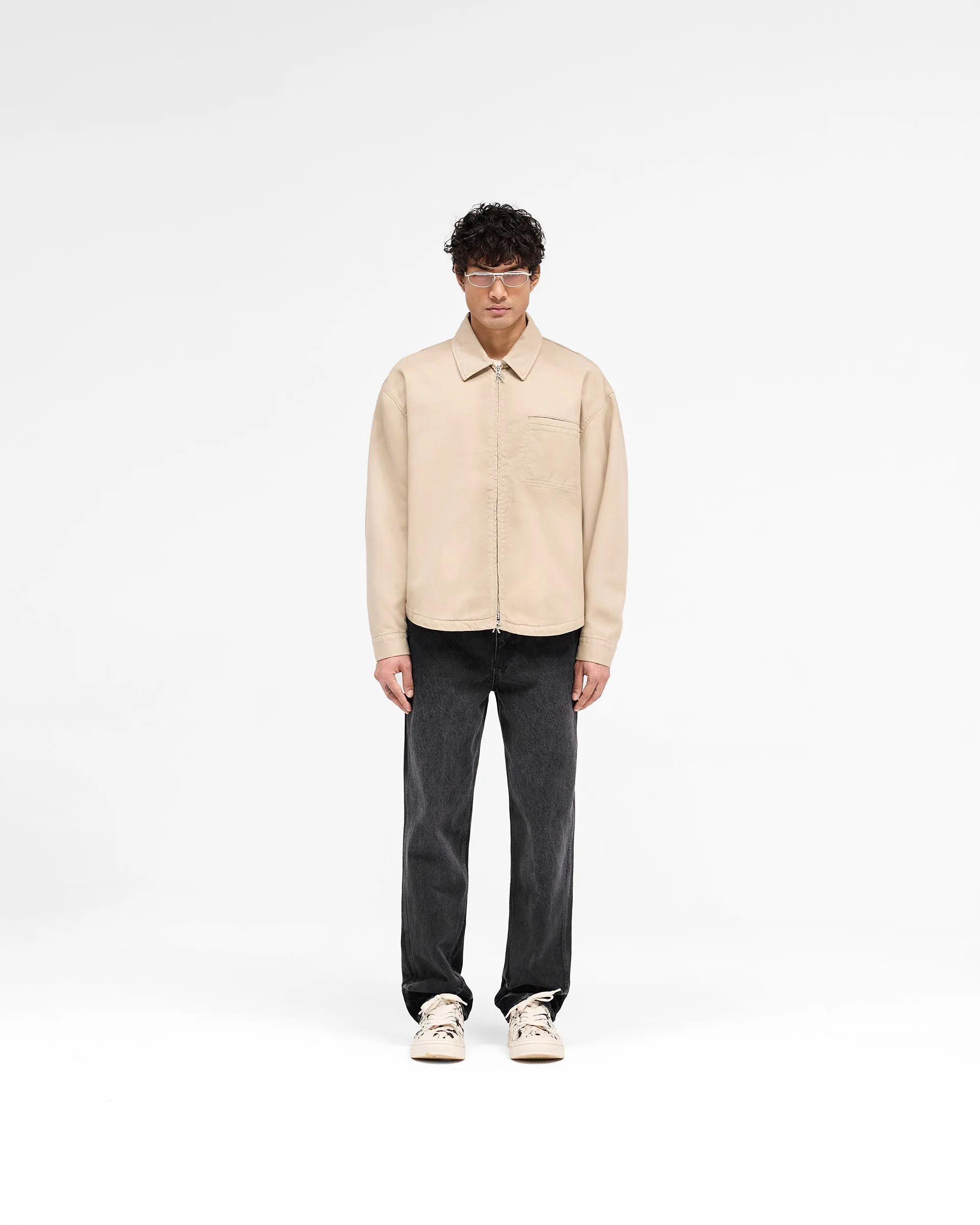 Cotton Zip Through Shirt - Beige