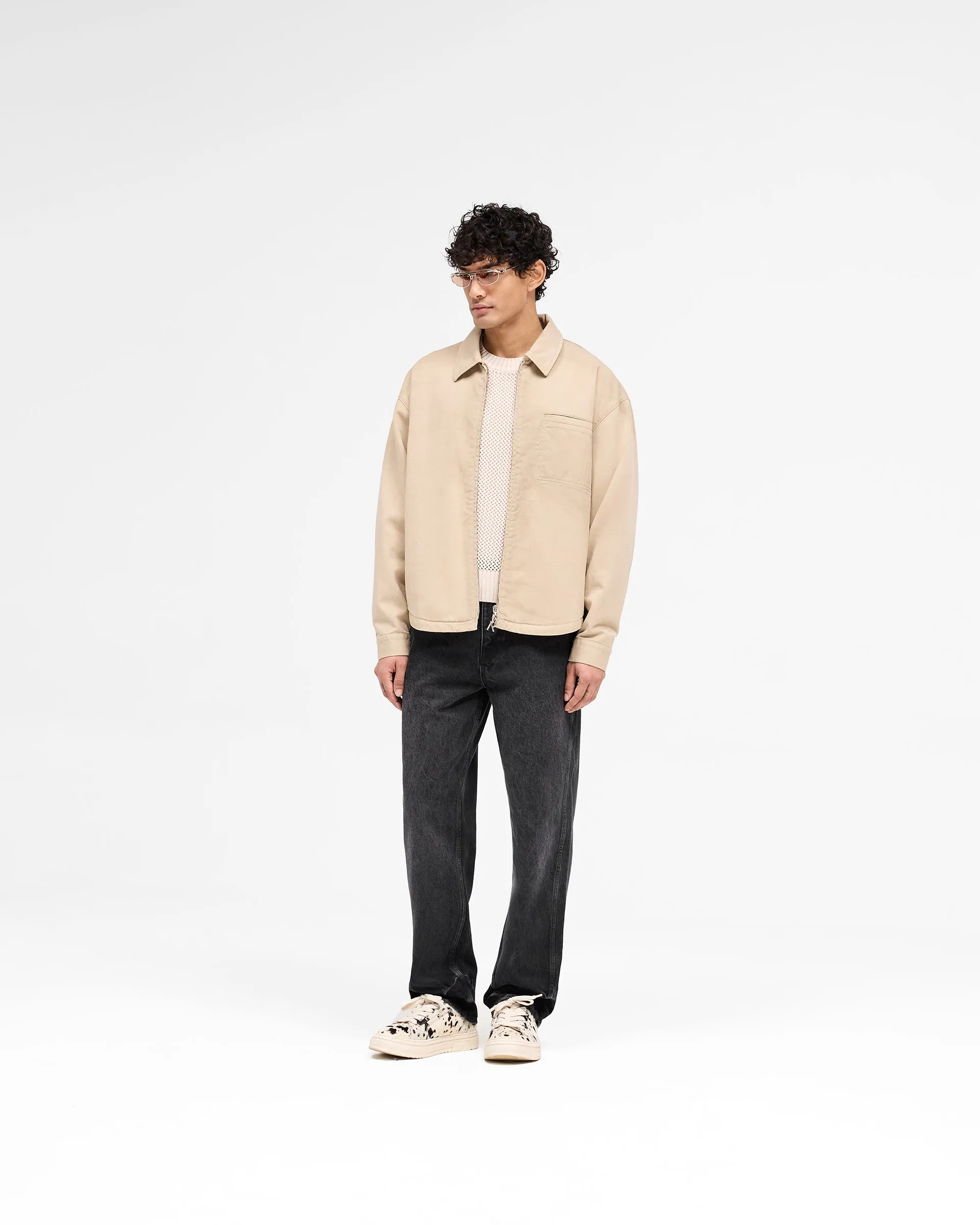 Cotton Zip Through Shirt - Beige