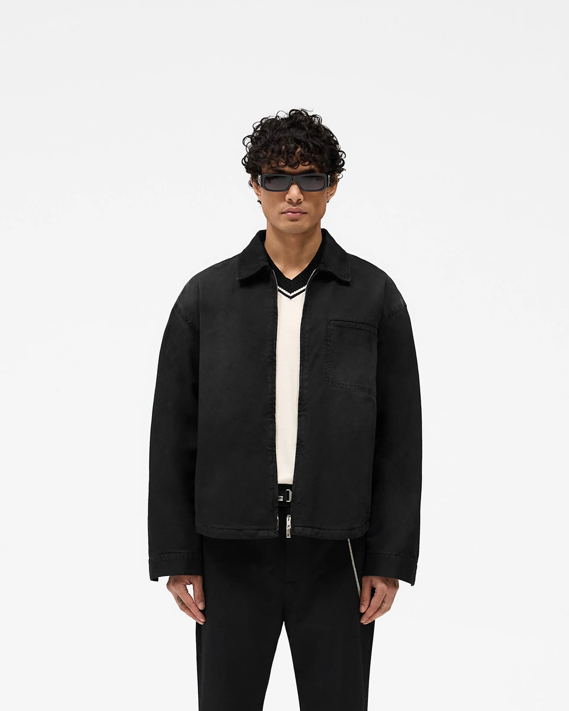 Cotton Zip Through Shirt - Black