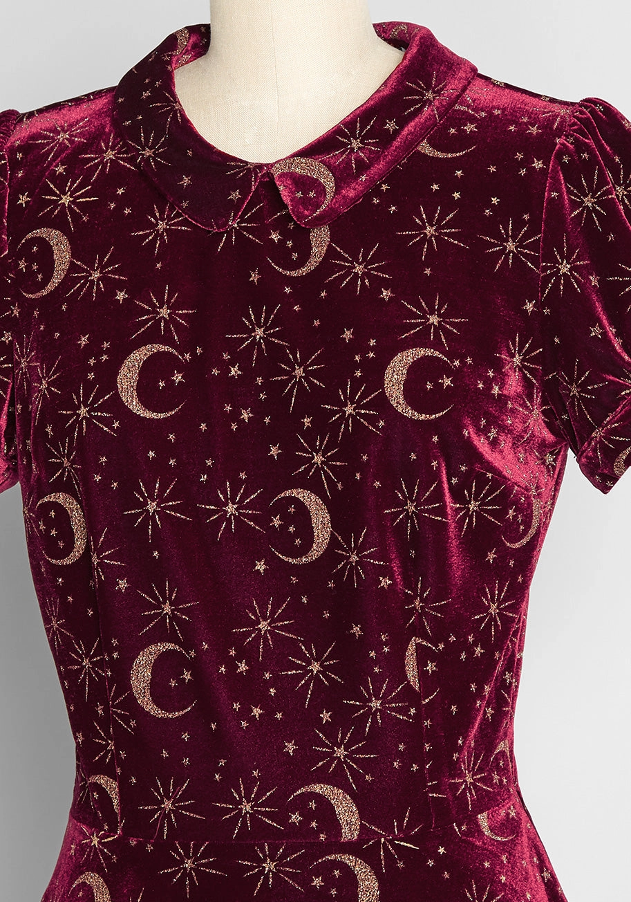 Crescents and Crimson Velvet Peplum Top