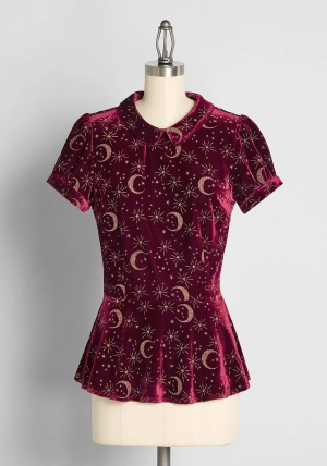 Crescents and Crimson Velvet Peplum Top