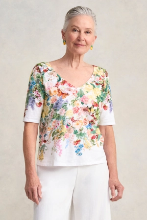 Deep V-Neck T-Shirt - Joie Print