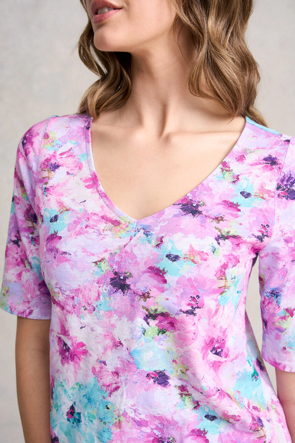 Deep V Printed T-Shirt - Jane's Bouquet