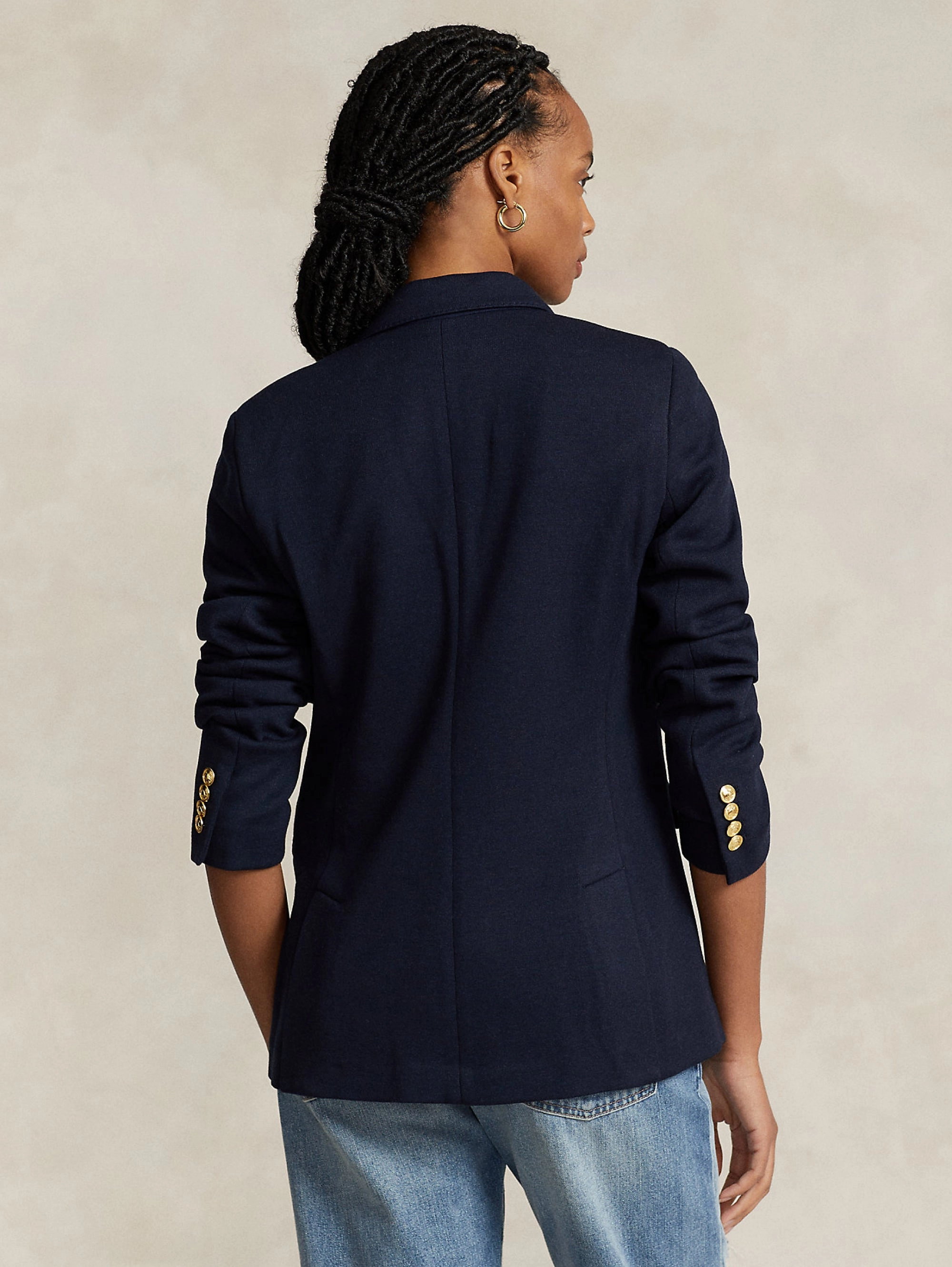 Double Breasted Blazer in Blue Knit