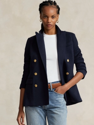 Double Breasted Blazer in Blue Knit