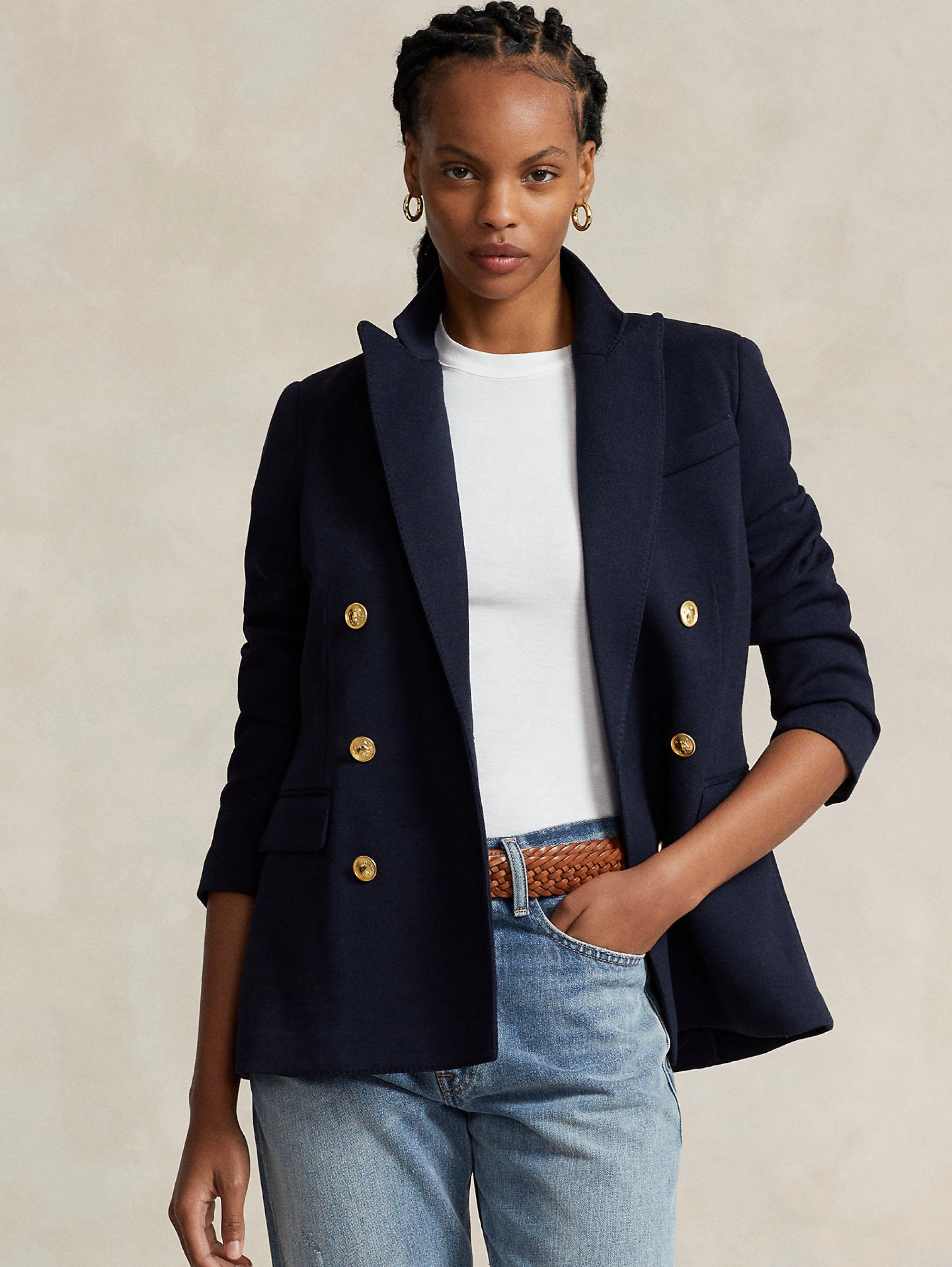 Double Breasted Blazer in Blue Knit