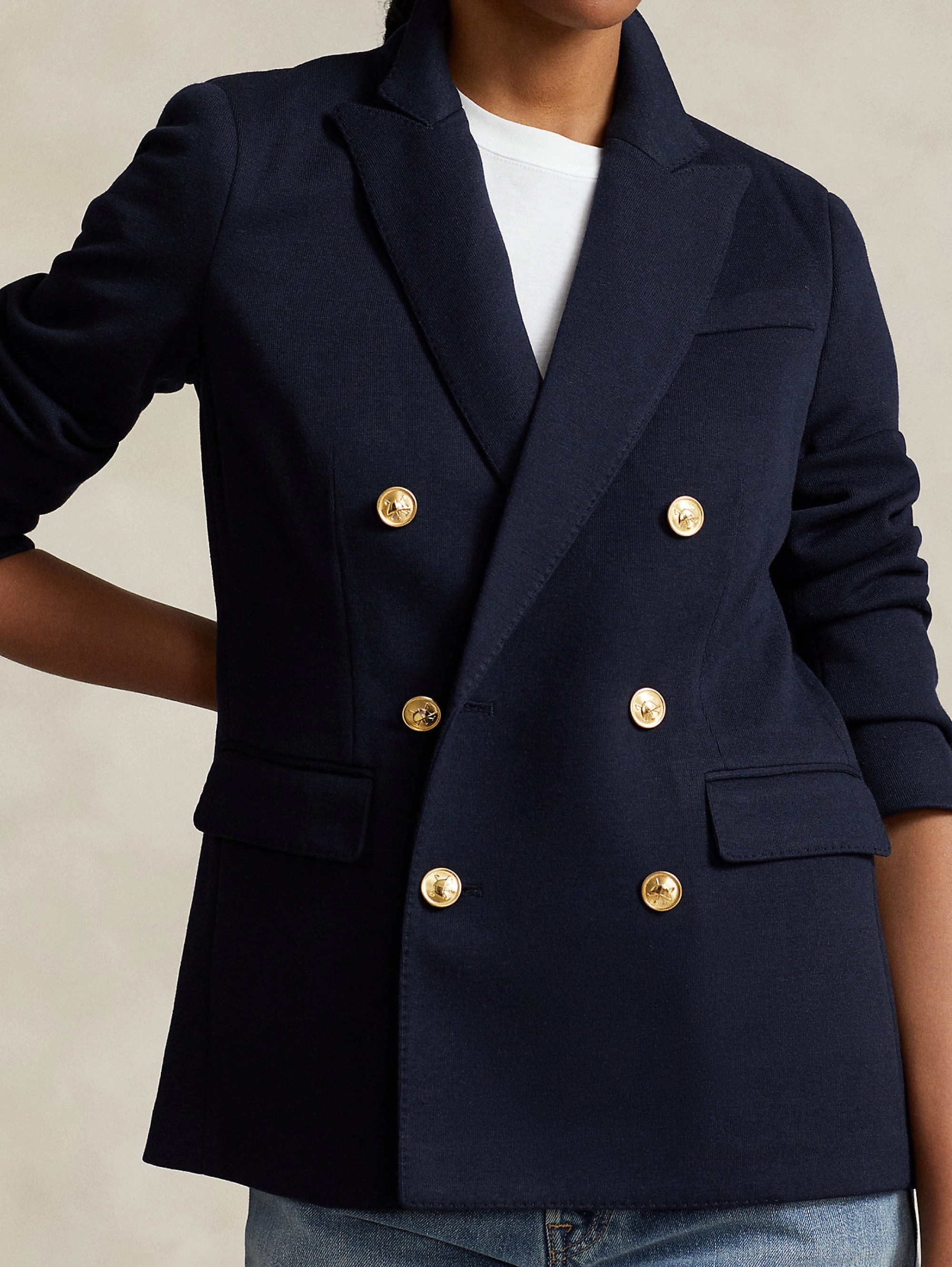 Double Breasted Blazer in Blue Knit