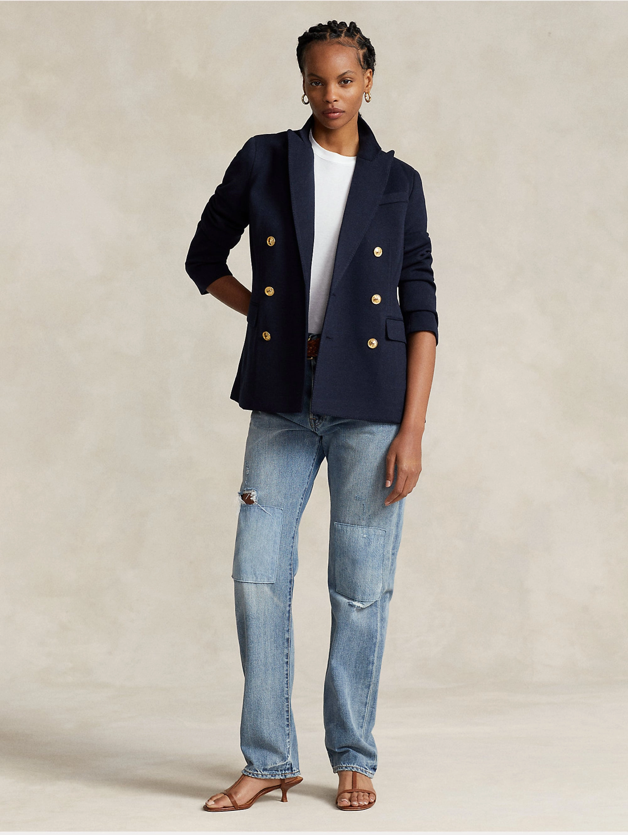 Double Breasted Blazer in Blue Knit