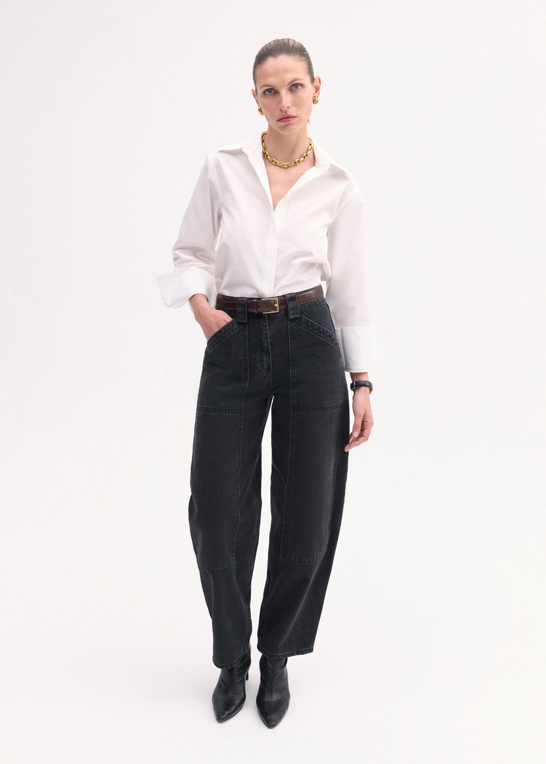 Fitted Shirt in Cotton Poplin - White