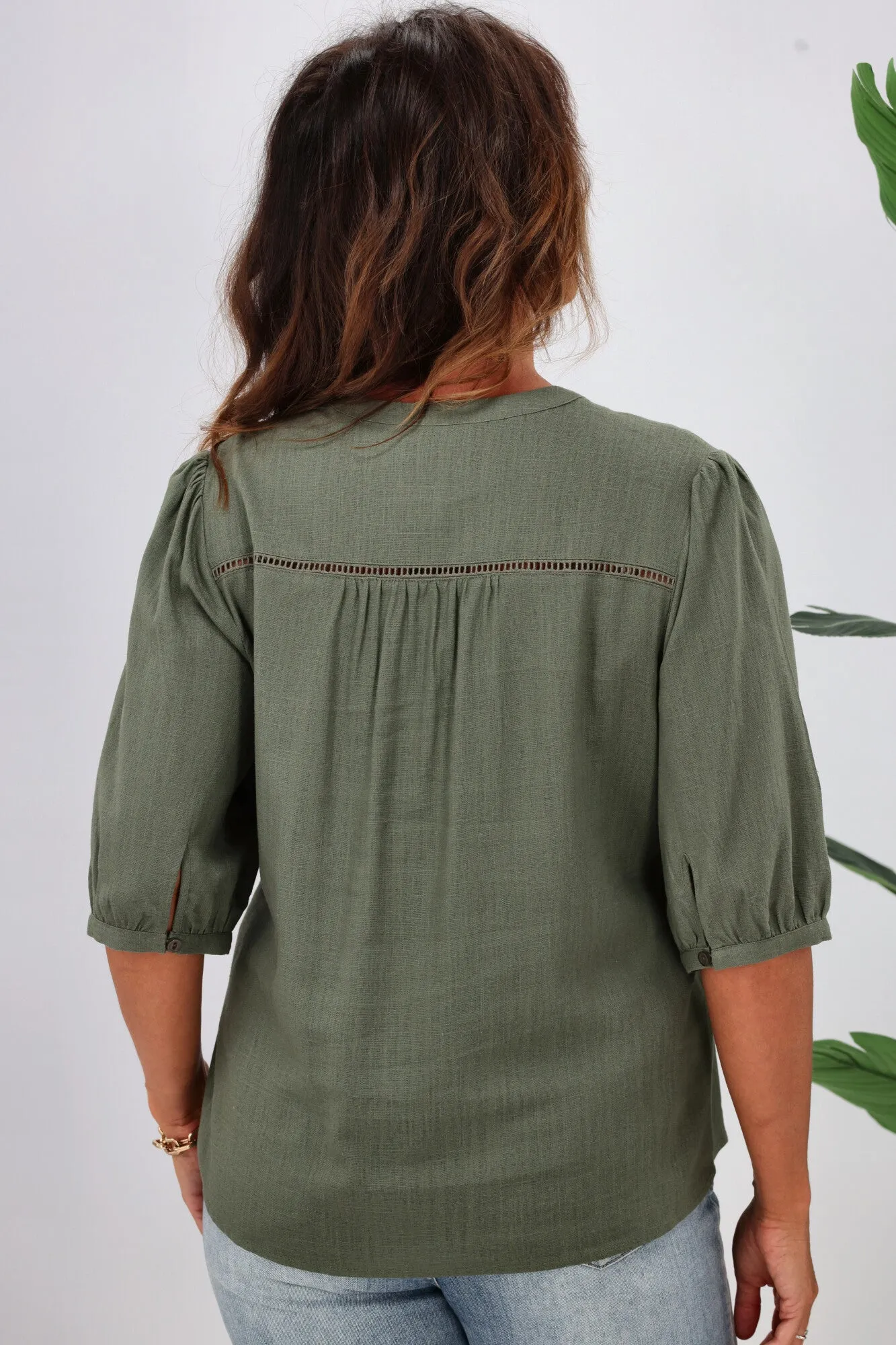 Gloss by Shine On Odette Linen Look Shirt Sage