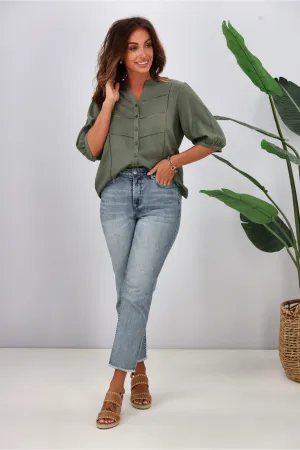 Gloss by Shine On Odette Linen Look Shirt Sage