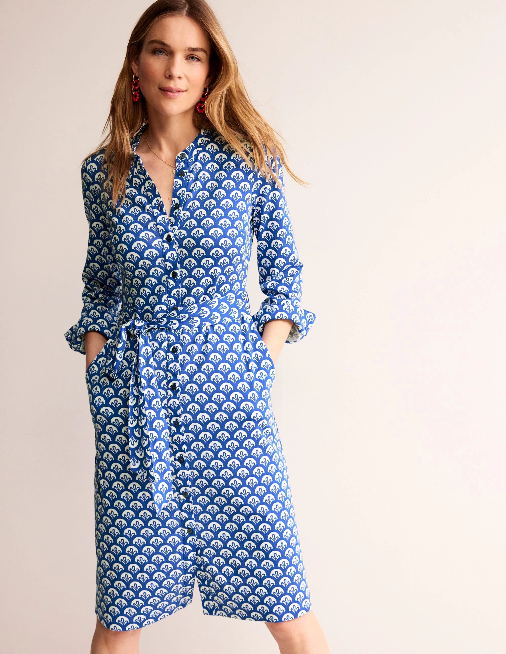 Julia Jersey Shirt Dress-Surf The Web, Foliage Geo
