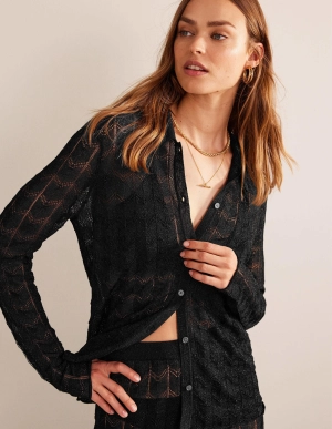 Knitted Beach Shirt-Metallic Black