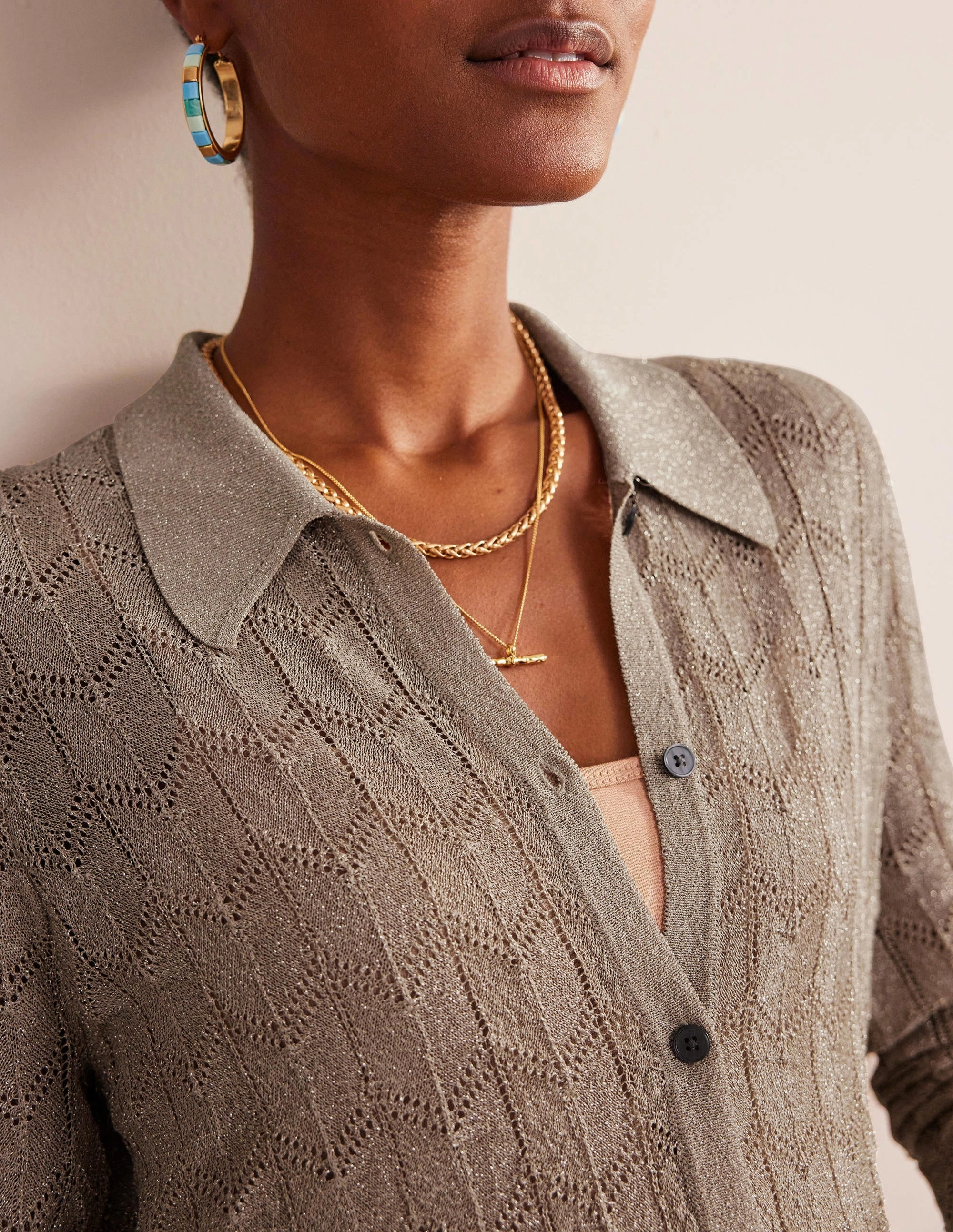 Knitted Beach Shirt-Metallic Stone