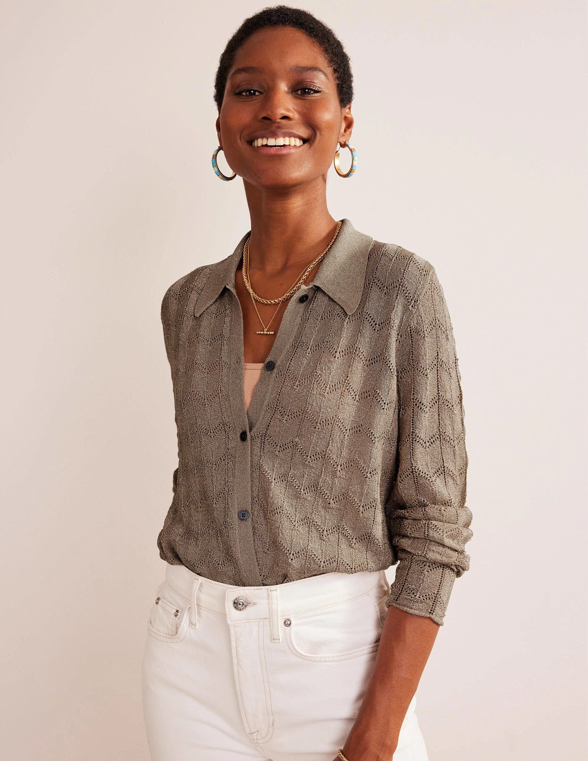 Knitted Beach Shirt-Metallic Stone