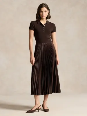 Knitted Dress with Brown Pleated Skirt