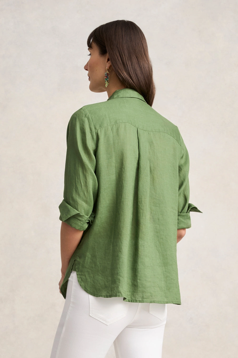 Lace Trim Linen Shirt - Khaki