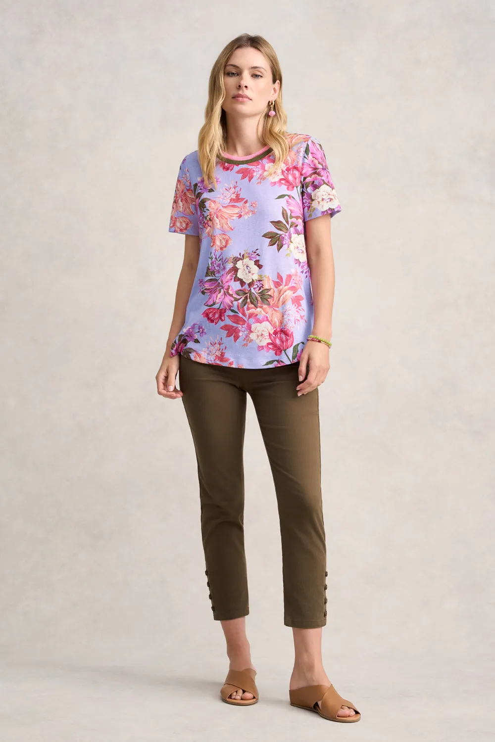 Linen Cotton T-Shirt - Spliced Floral