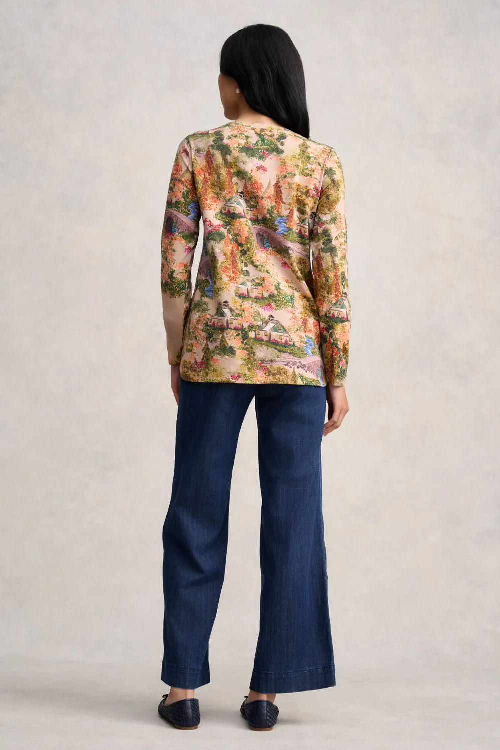 Long Sleeve Organic Cotton T-Shirt - Autumn Cottage Print