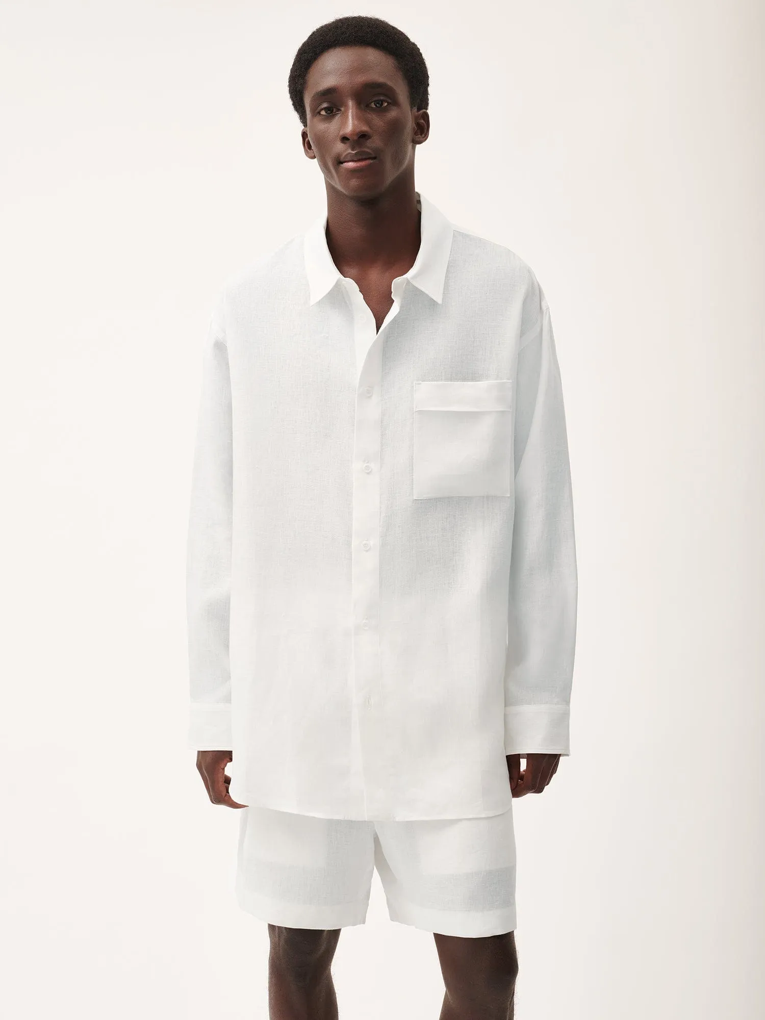 Mens DNA Aloe Linen Collared Long Sleeve Shirt—off-white