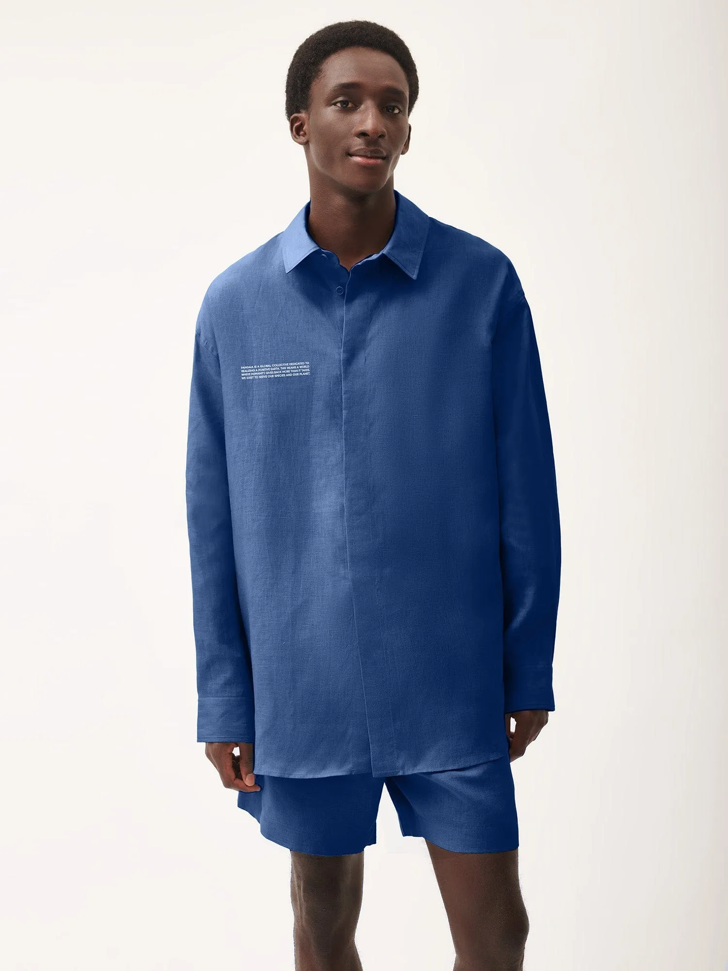 Mens DNA Linen Collared Long Sleeve Shirt—lapis blue