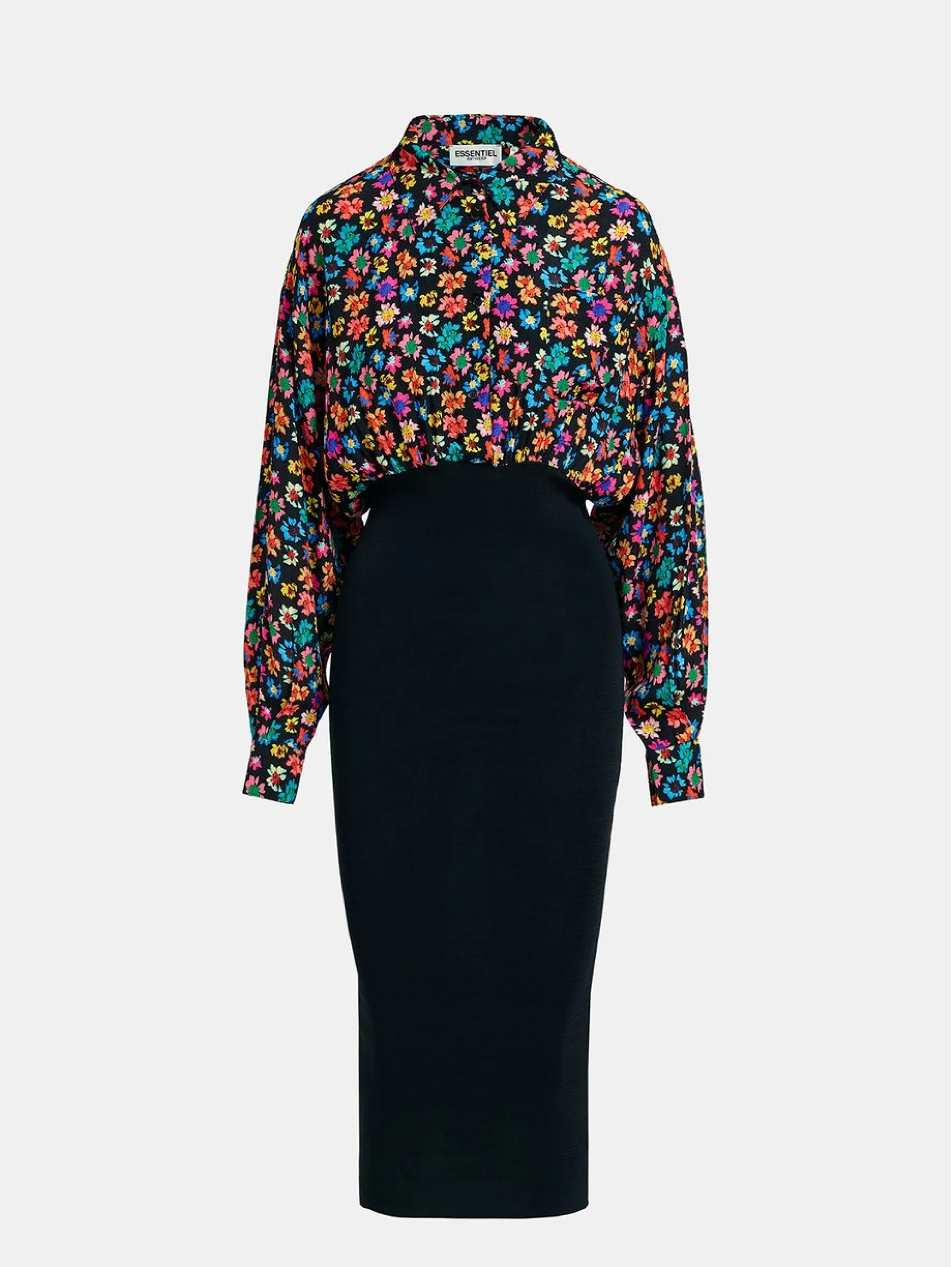 Midi Dress Combined with Black Knitted Skirt