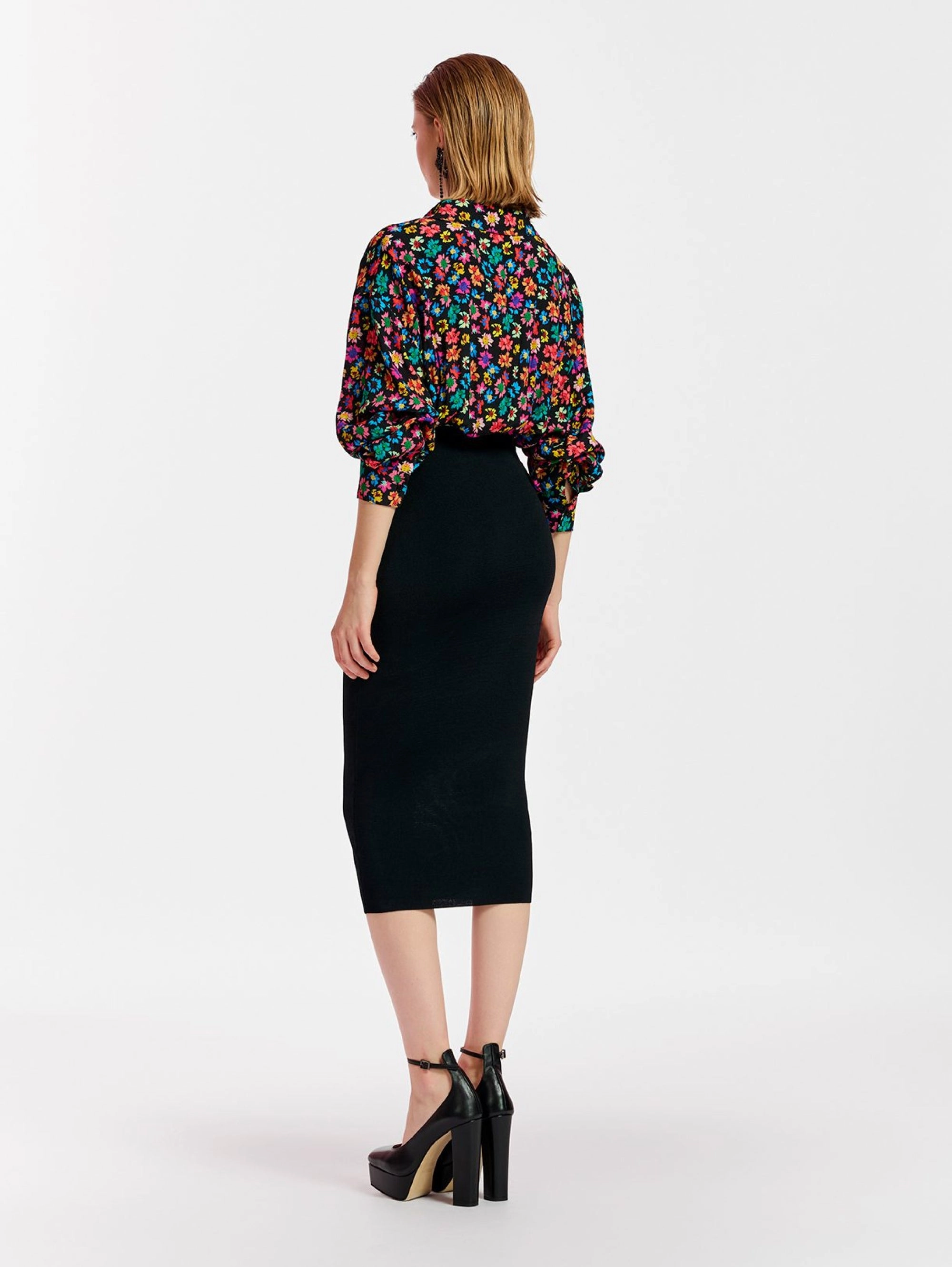 Midi Dress Combined with Black Knitted Skirt