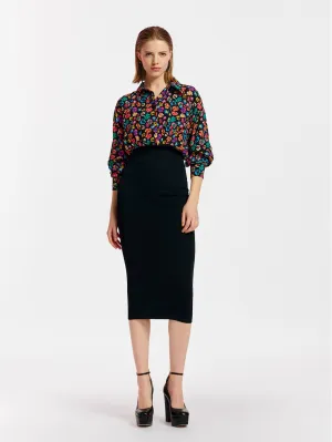 Midi Dress Combined with Black Knitted Skirt