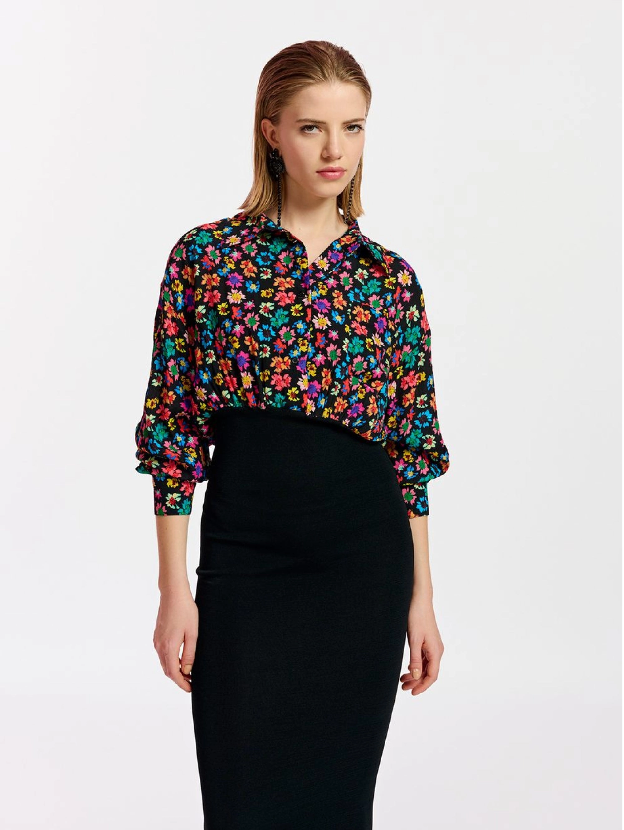 Midi Dress Combined with Black Knitted Skirt