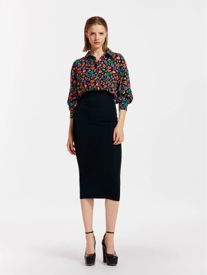 Midi Dress Combined with Black Knitted Skirt