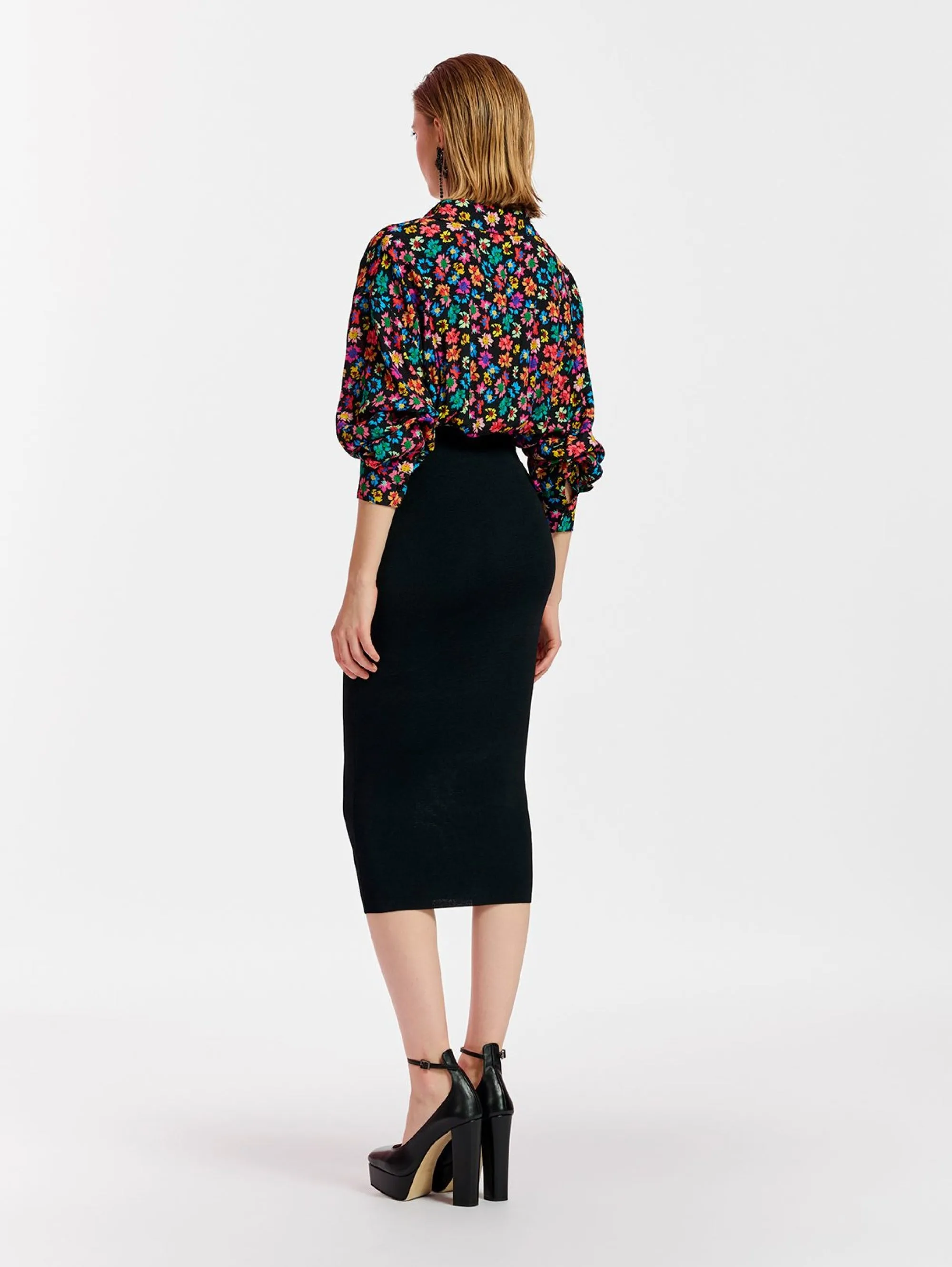 Midi Dress Combined with Black Knitted Skirt