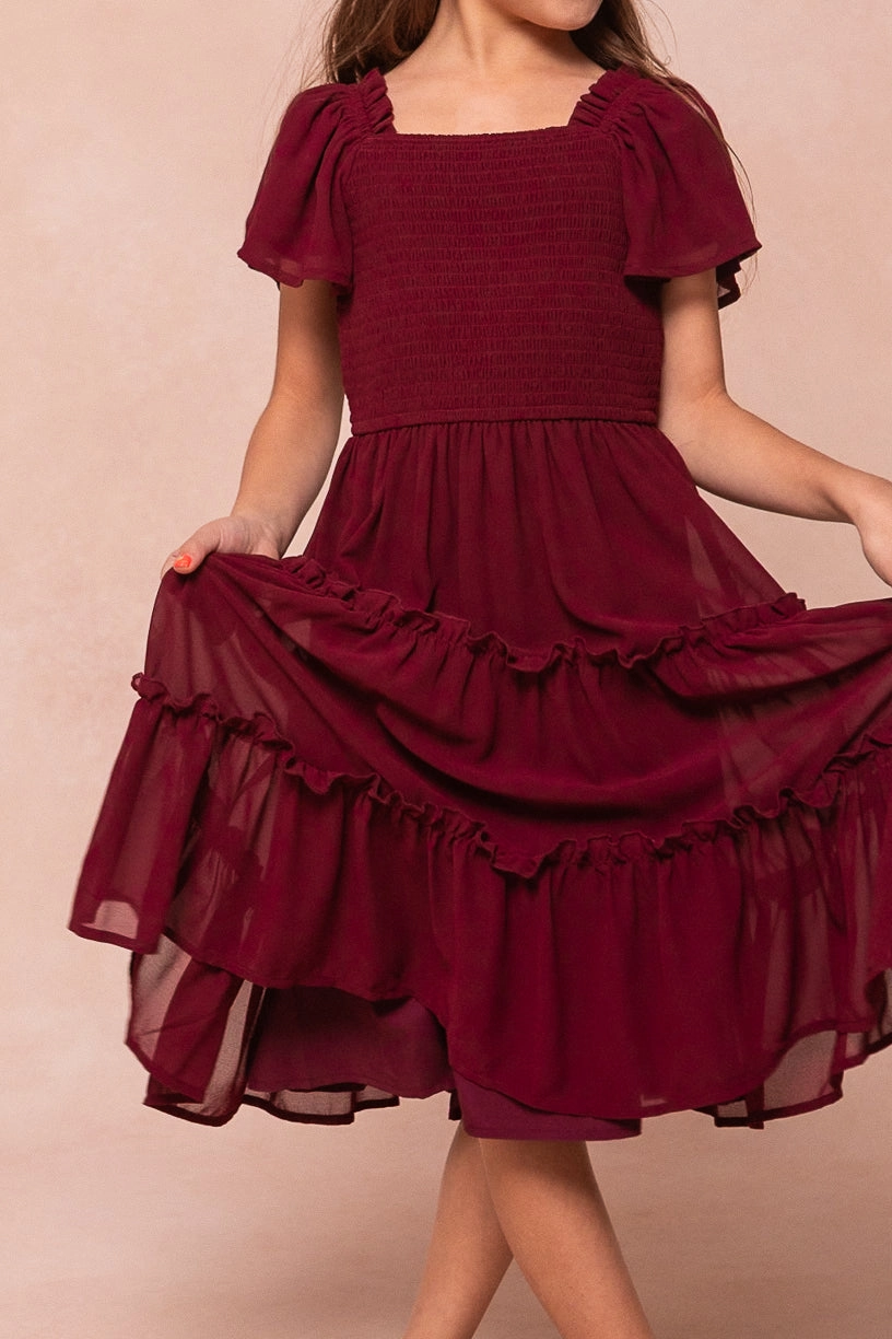 Mini Ellie Dress in Wine Chiffon - FINAL SALE