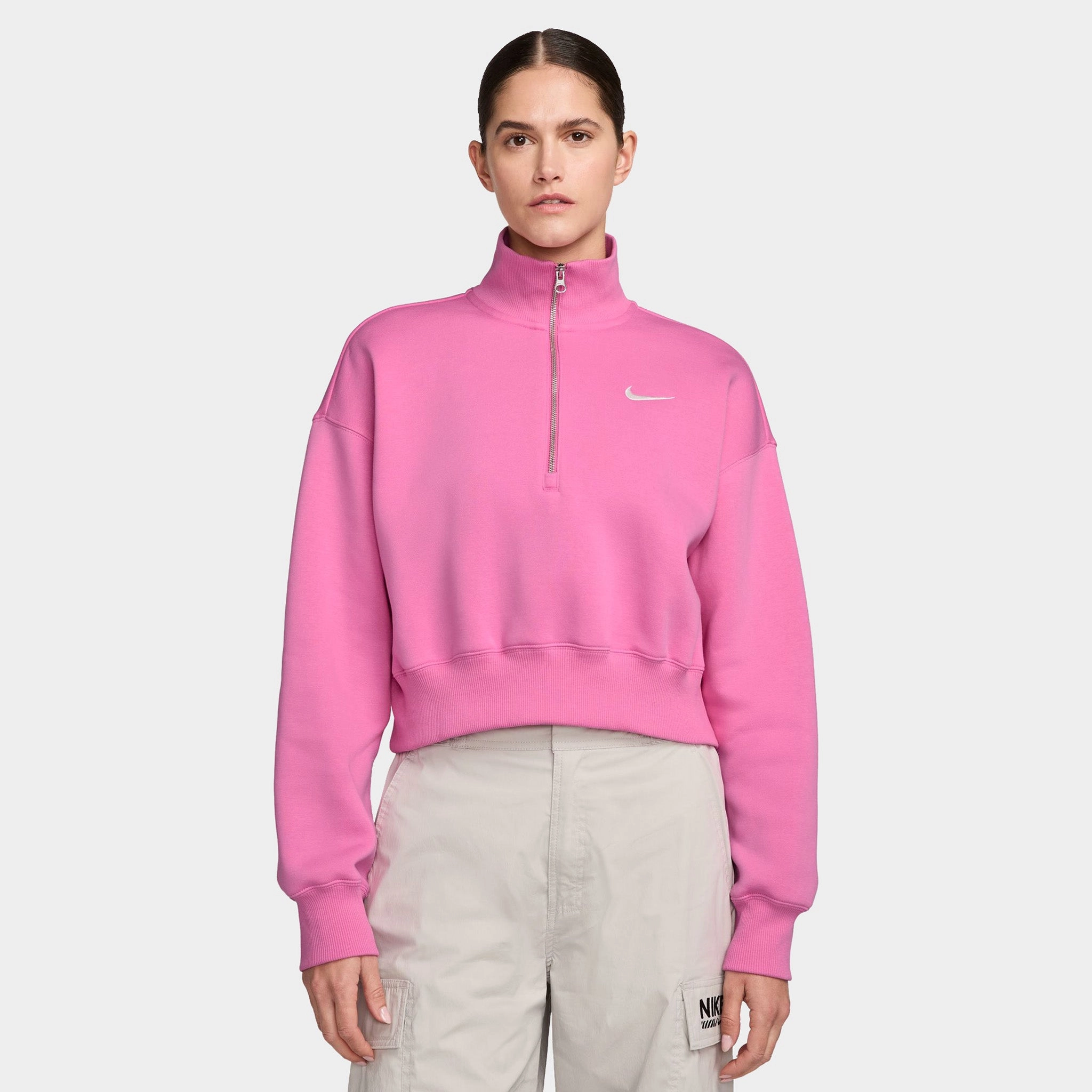 Nike Sportswear Women's Phoenix Fleece Half Zip Cropped Sweatshirt Playful Pink / Sail