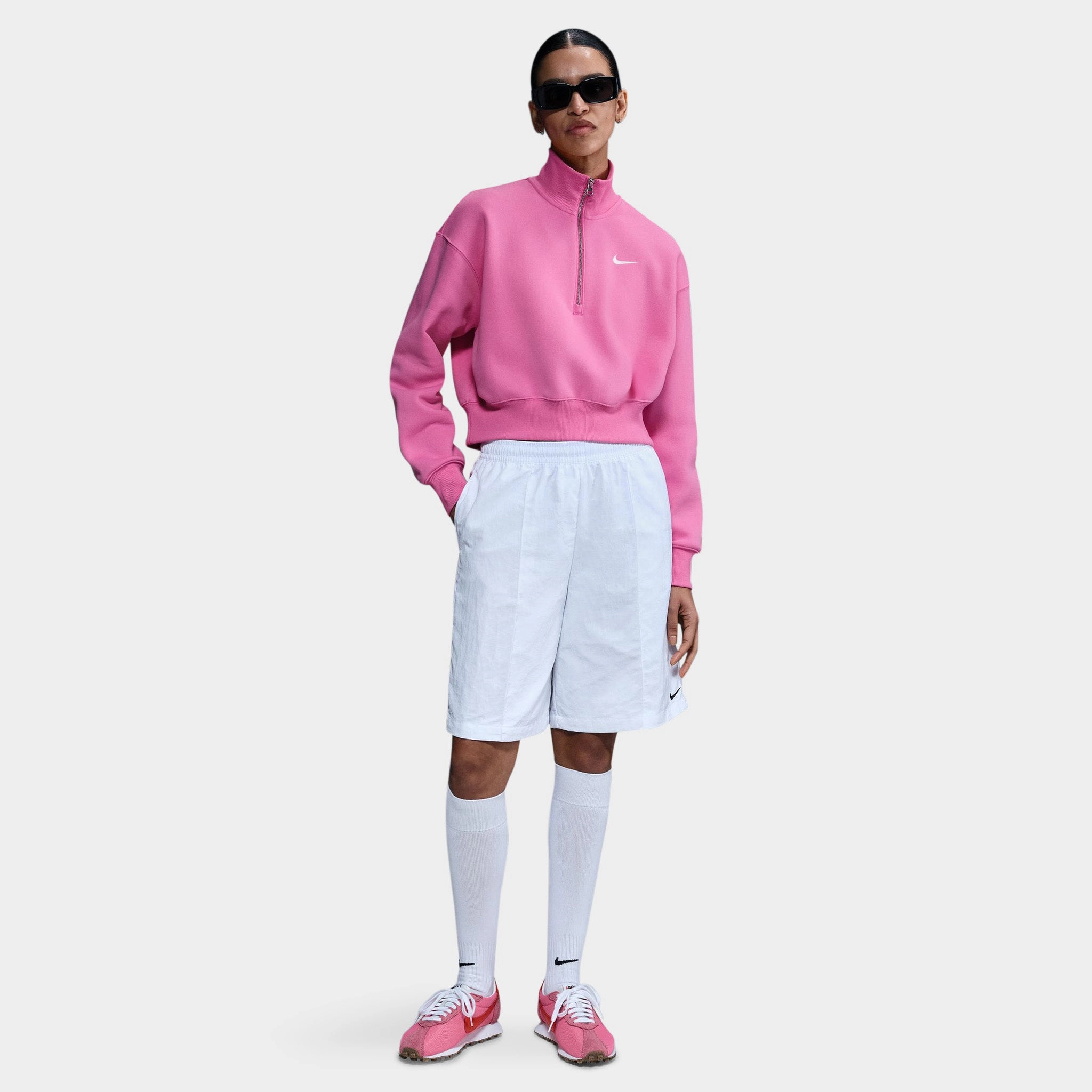 Nike Sportswear Women's Phoenix Fleece Half Zip Cropped Sweatshirt Playful Pink / Sail