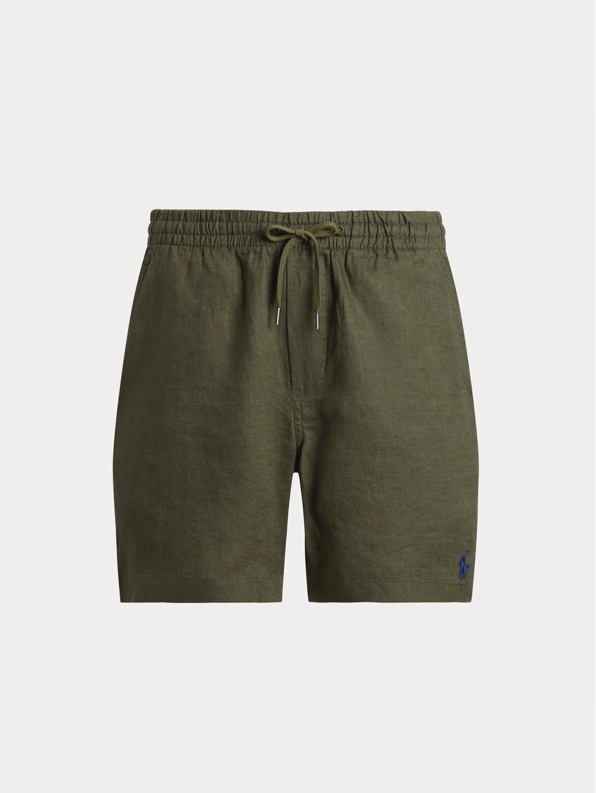 Olive Green Linen Elastic Shorts