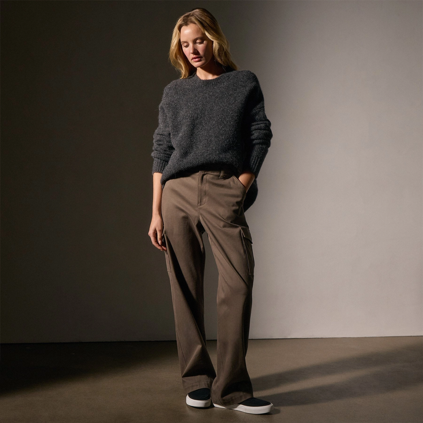 Oversized Waffle Knit Crew - Anthracite