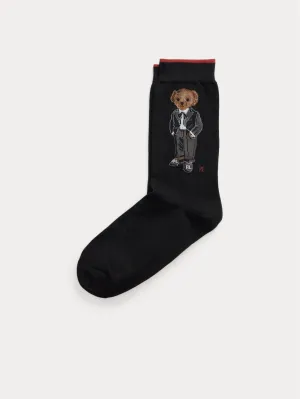 Polo Bear Black Embroidered Socks