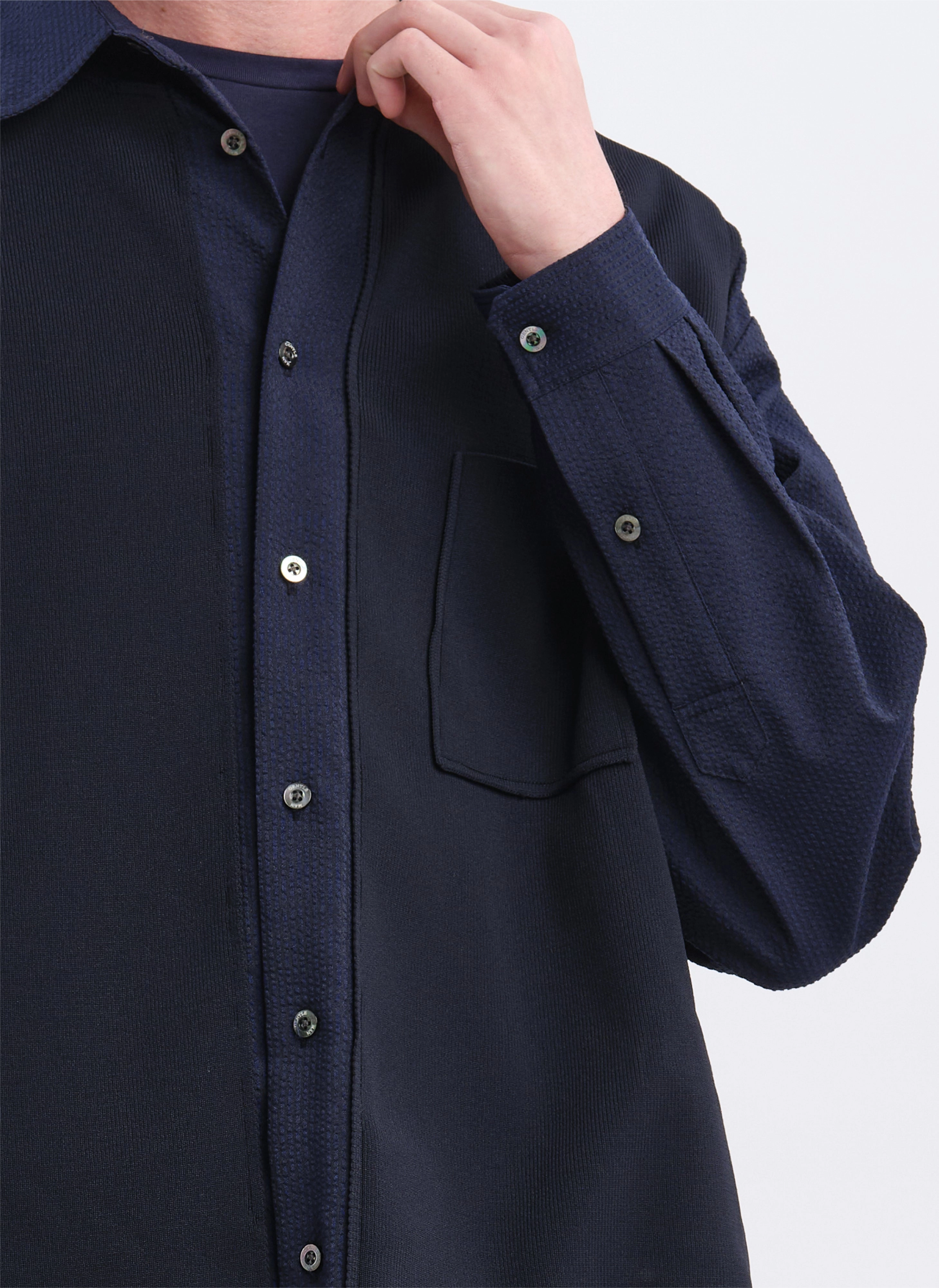 Polyester Business Knit Blocking Shirt