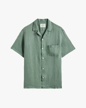 Portuguese Flannel Linen Camp Collar Shirt - Dry Green