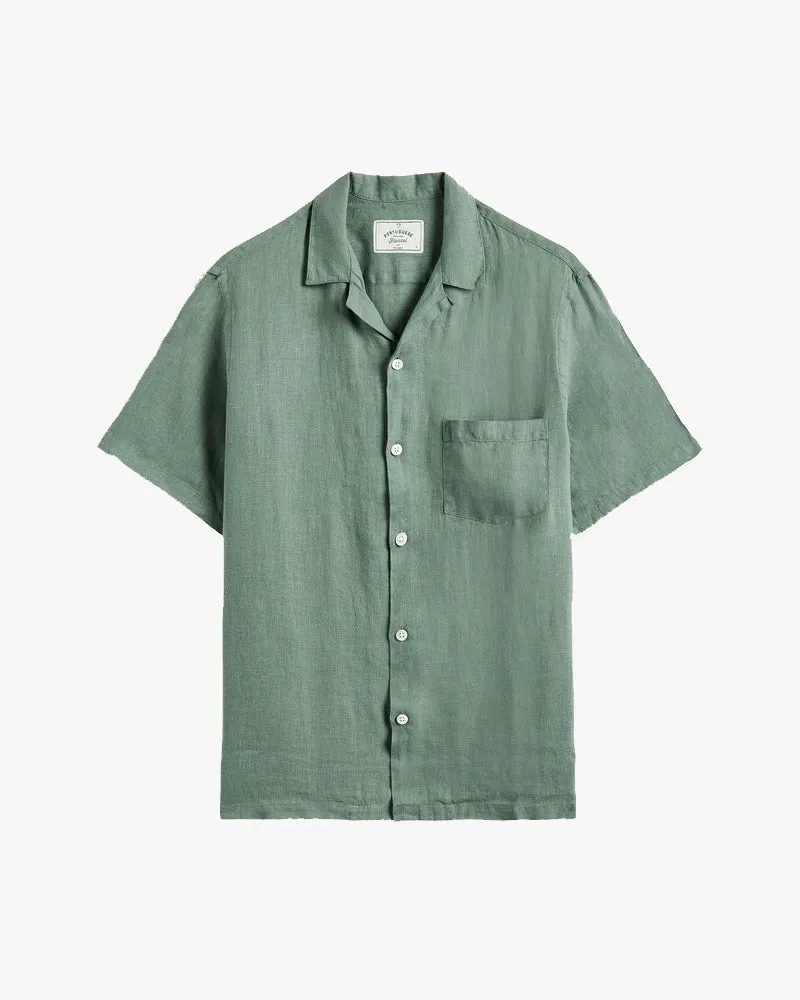 Portuguese Flannel Linen Camp Collar Shirt - Dry Green