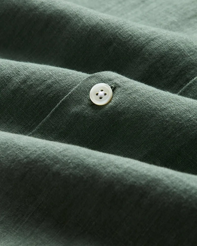 Portuguese Flannel Linen Camp Collar Shirt - Dry Green