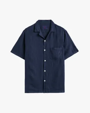Portuguese Flannel Linen Camp Collar Shirt - Navy