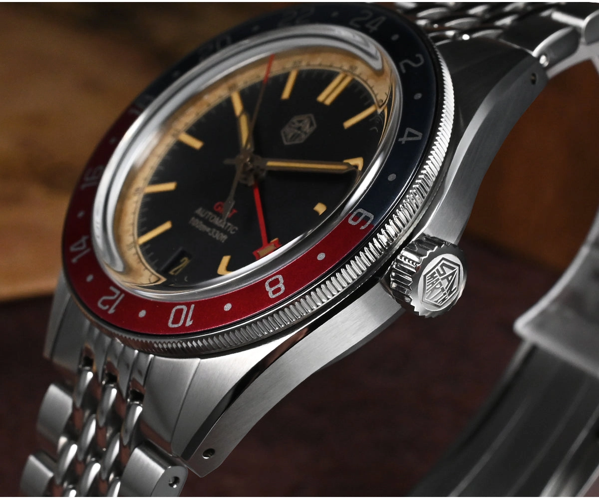 ★Pre-owned★San Martin Vintage Style NH34 GMT Men Watch SN0116G-B