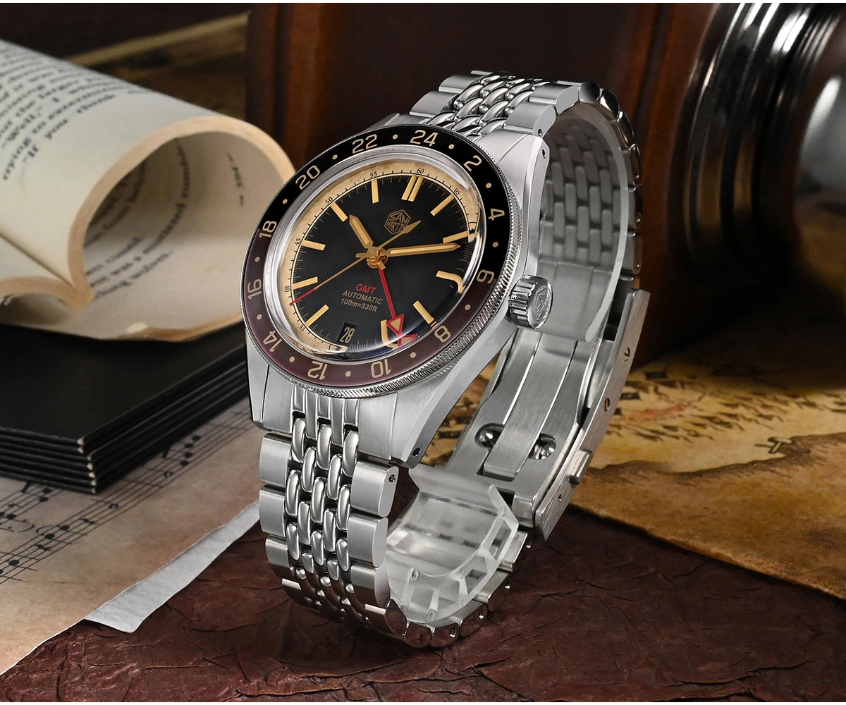 ★Pre-owned★San Martin Vintage Style NH34 GMT Men Watch SN0116G-B