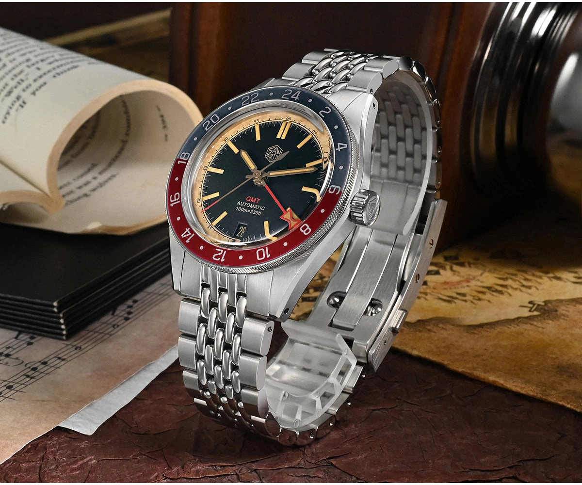 ★Pre-owned★San Martin Vintage Style NH34 GMT Men Watch SN0116G-B