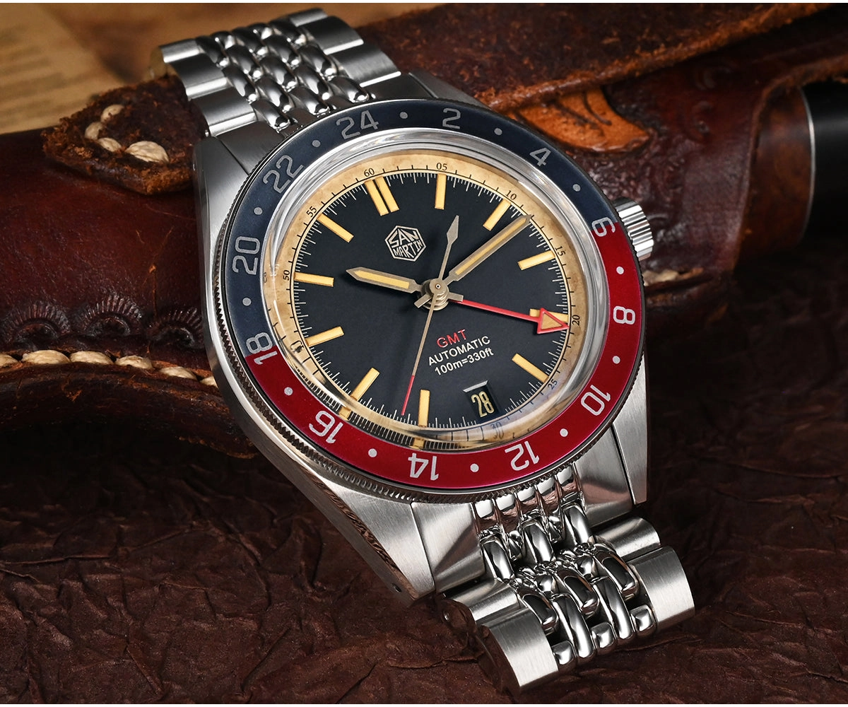 ★Pre-owned★San Martin Vintage Style NH34 GMT Men Watch SN0116G-B