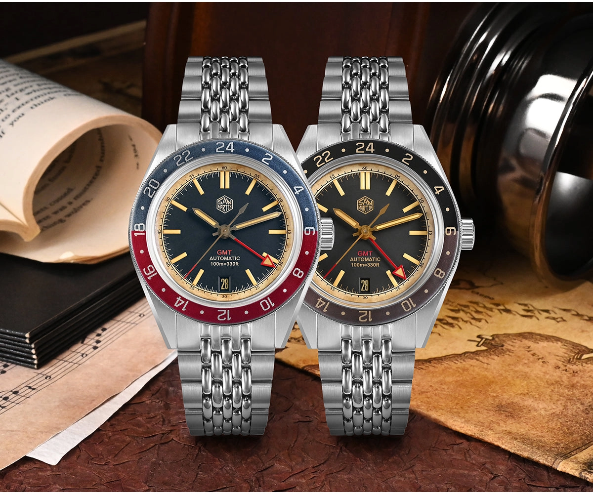 ★Pre-owned★San Martin Vintage Style NH34 GMT Men Watch SN0116G-B
