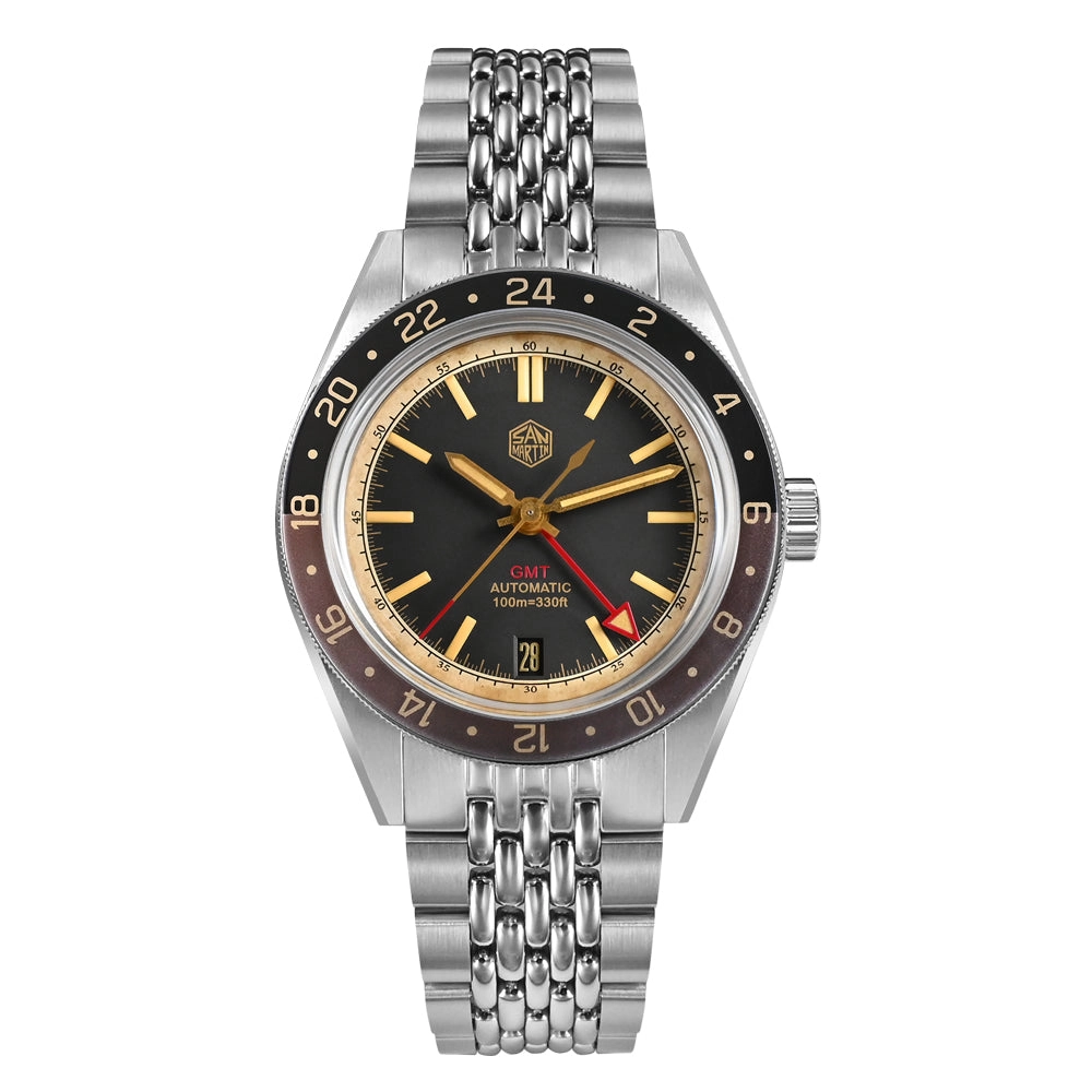 ★Pre-owned★San Martin Vintage Style NH34 GMT Men Watch SN0116G-B