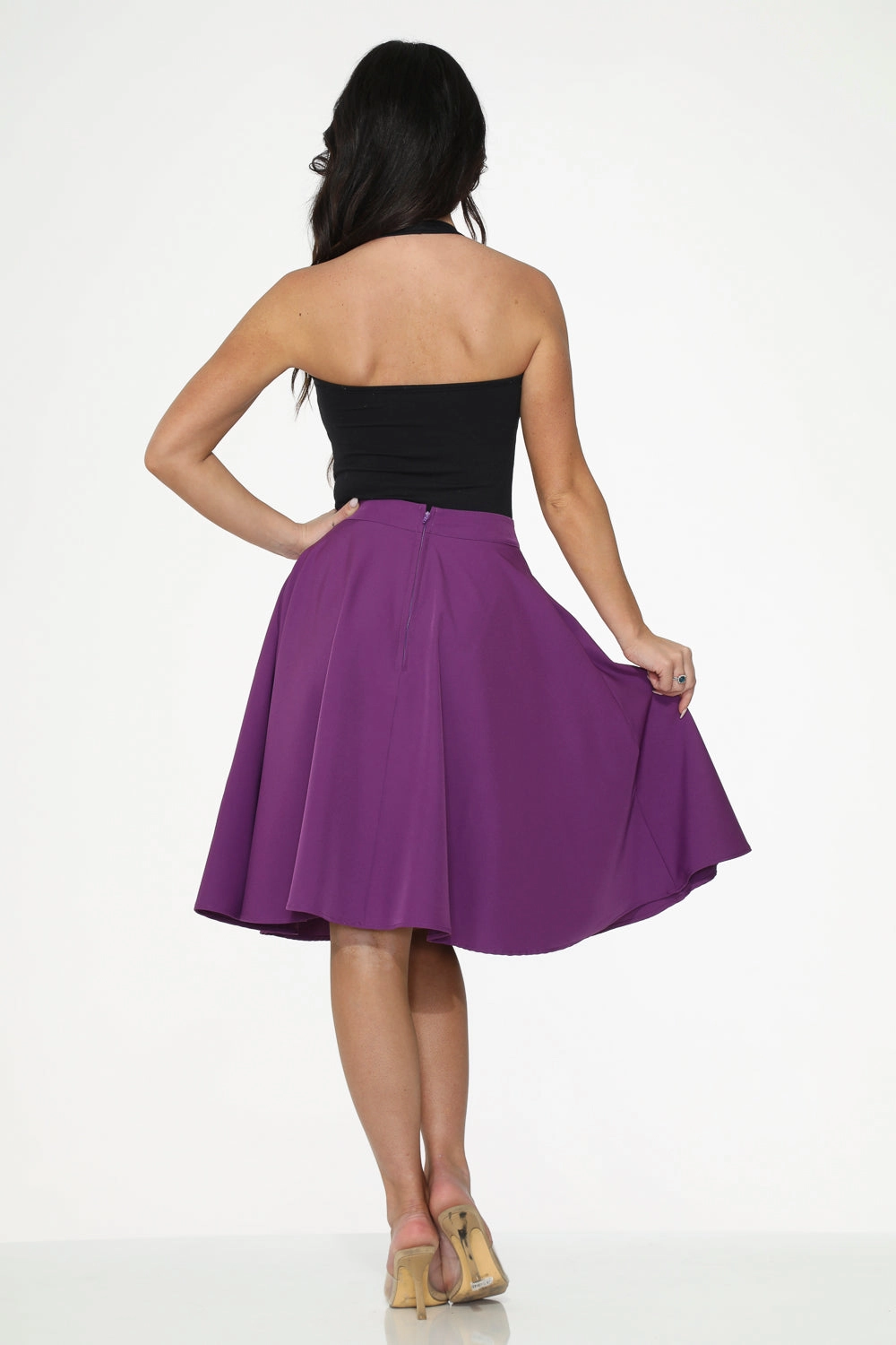 Purple Black Embroidered Poodle Swing Skirt